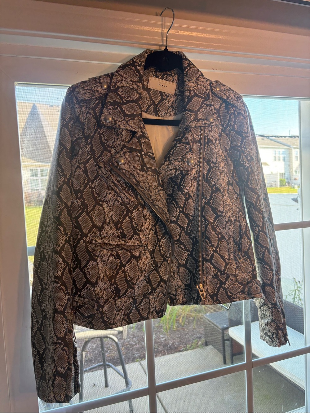 BLANKNYC Women’s Snake Print Biker Jacket Full Zip Buckle Accents Size S
